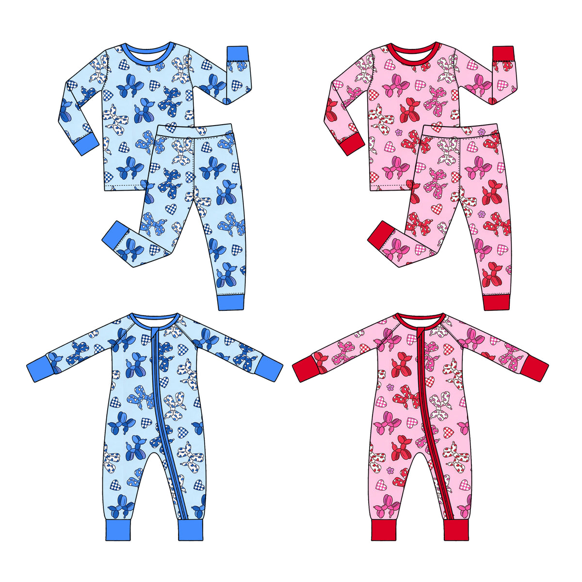 (Preorder new) No moq Baby Boys And Girls Cute Bow Print Long Sleeve Pajama Set And Zipper Romper