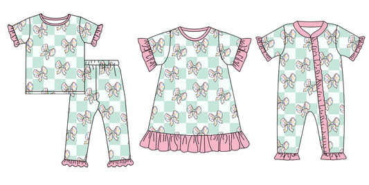 11.14 custom each style moq 5eta 4-6week Sibling Sister bow pink baby girl sets and dress and rompers match family design
