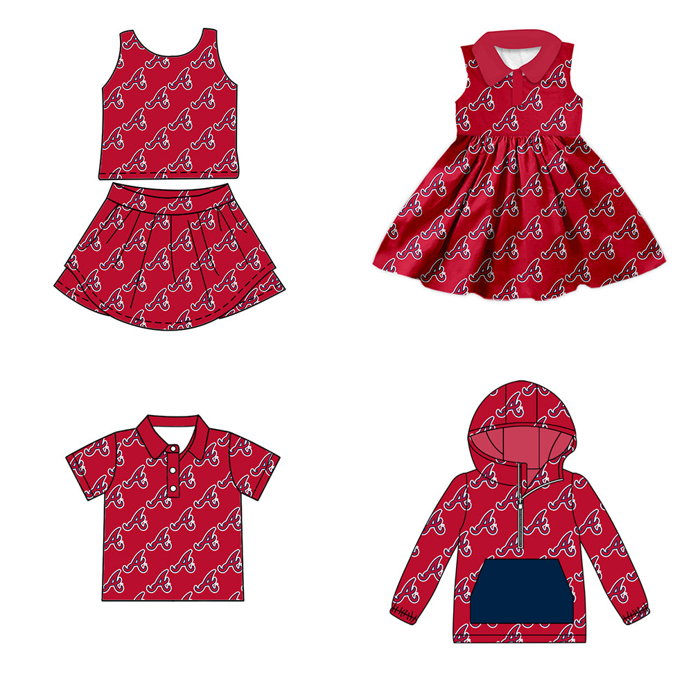 Custom moq 5 mix size milk silk summer teams baby girls clothes team red sleeveless skirts sets and dress and short sleeve top and long top-25.7.12