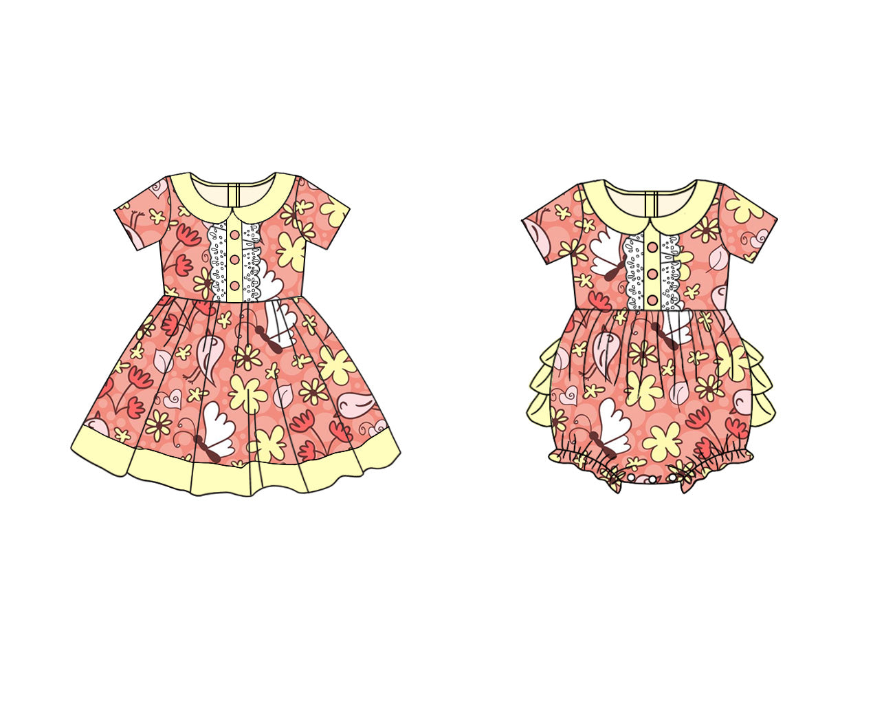2.22 custom each style moq 5eta 4-6week Sibling Sister baby girl short sleeve dress and rompers match family design