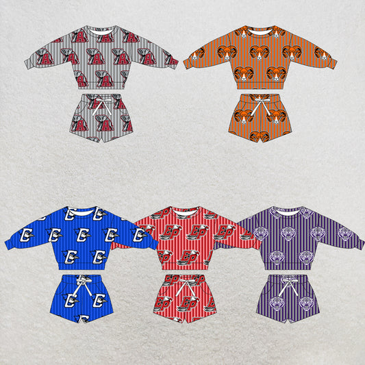 custom moq 5 mix size XY071607 Baby Kids Stripe Long Sleeve Top Drawstring Shorts Team Casual Set