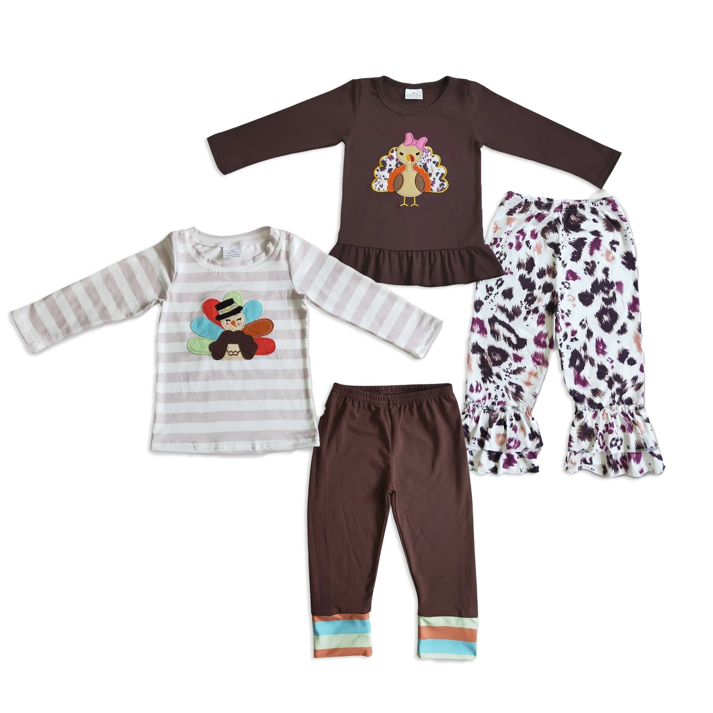 RTS NO MOQ Sibling baby girls boys clothes embroidery turkey long-sleeved trousers suits