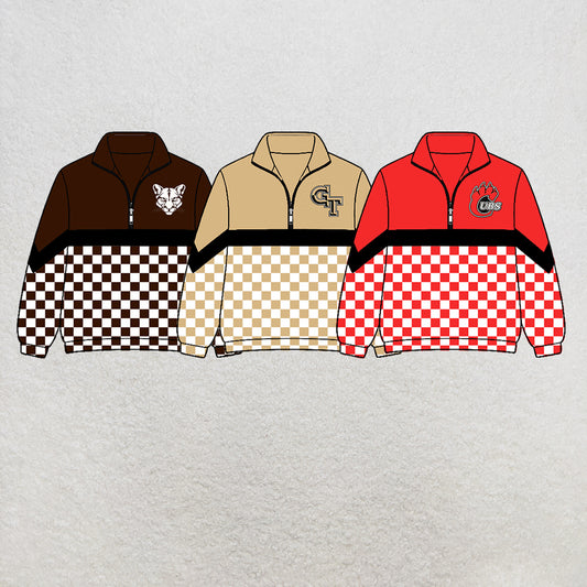 custom moq 5 mix size MSD072707 Baby Kids Casual Checked Zip Pullover Long Sleeve Team Top