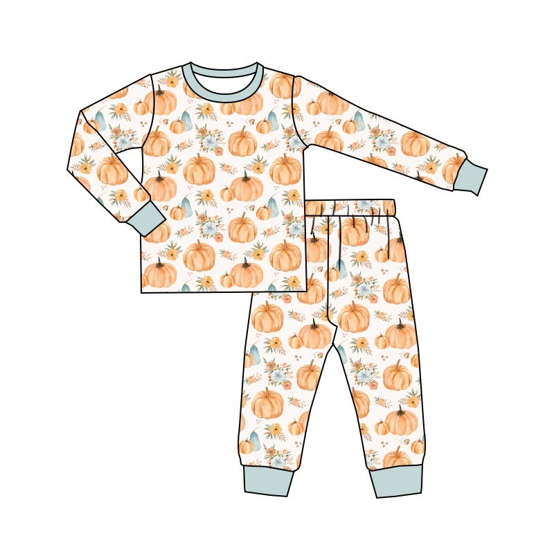 5.20custom each style moq 5eta 4-5week Sibling Sister Halloween pumpkin prints green boys outfits and baby romper match family design