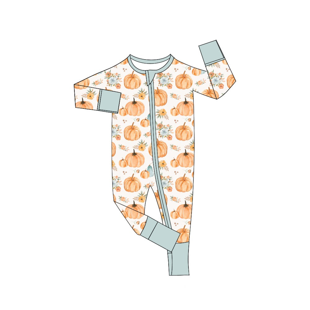 5.20custom each style moq 5eta 4-5week Sibling Sister Halloween pumpkin prints green boys outfits and baby romper match family design