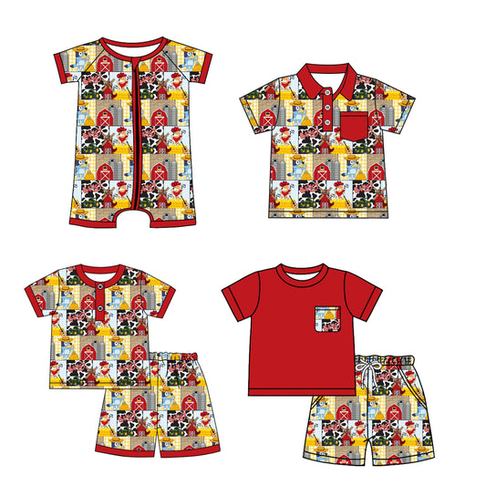 3.26 custom each style moq 5eta 4-6week Sibling Sister farm baby girl sets 1 and sets 2 and boy rompers and top match family design