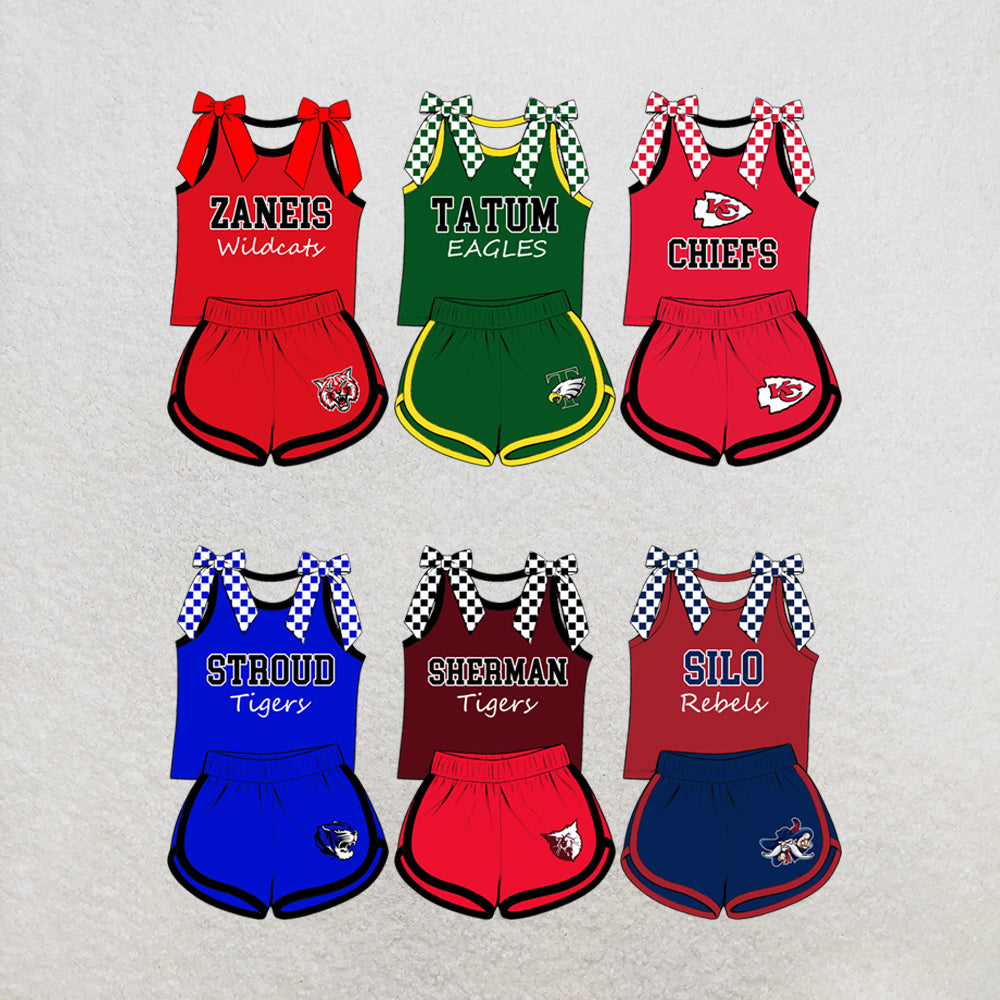 custom moq 5 mix size MSD070407 Baby Girls Bow Sleeveless Tank Top And Elastic Waist Shorts Set
