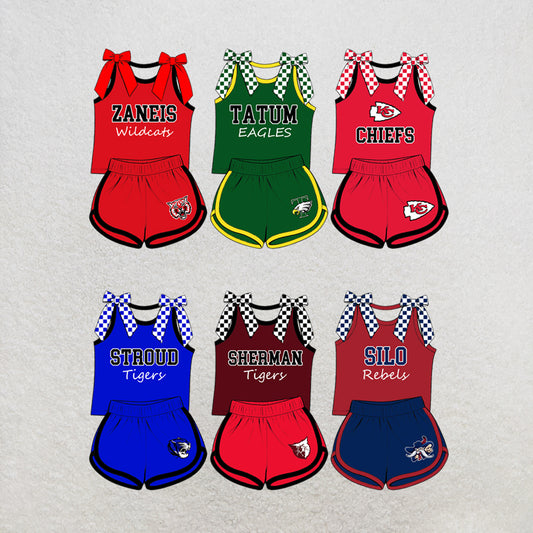 custom moq 5 mix size MSD070407 Baby Girls Bow Sleeveless Tank Top And Elastic Waist Shorts Set