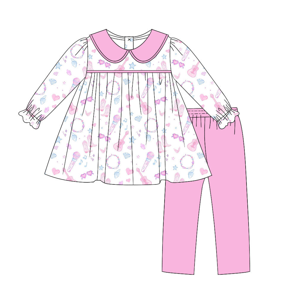 6.27 custom each style moq 5eta 4-6week Sibling Sister boots juitar pink baby girls sets and dress match family design