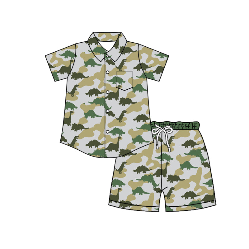 4.8 Custom moq 5 mix size Baby Boy Camo Short-Sleeved Button-Down Top with Pockets And Shorts Set