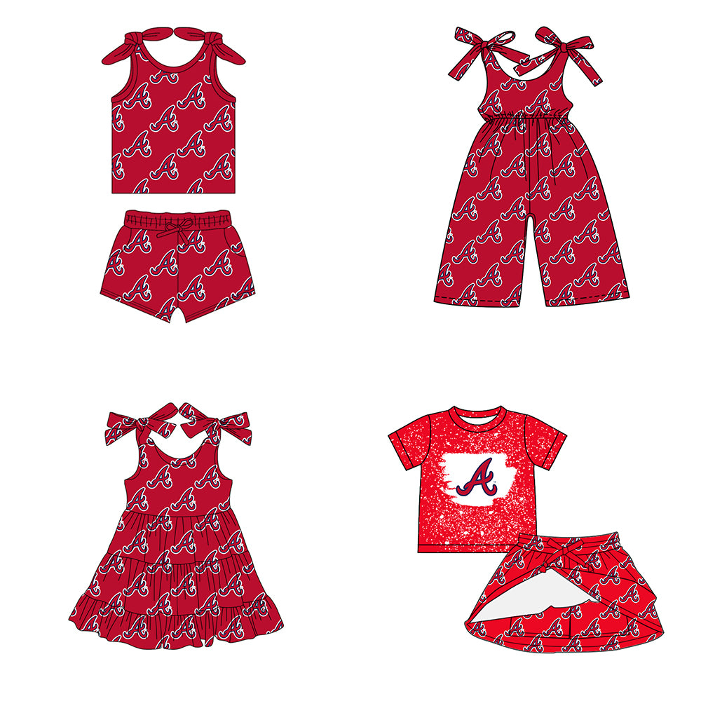 Custom moq 5 mix size milk silk summer teams baby girls clothes team red sleeveless shorts sets and skirts sets and dress and jumpsuit-25.7.15