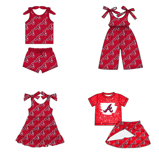 Custom moq 5 mix size milk silk summer teams baby girls clothes team red sleeveless shorts sets and skirts sets and dress and jumpsuit-25.7.15