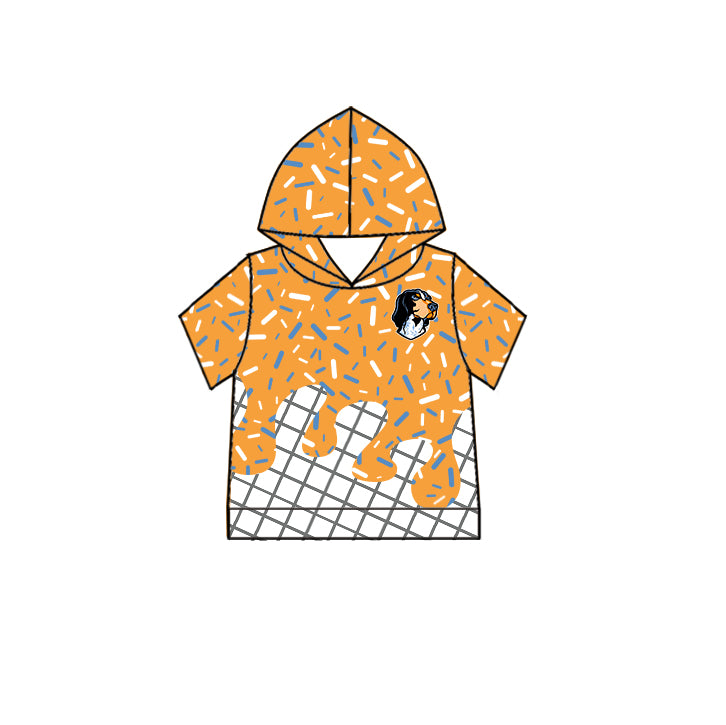 Custom moq 5 mix size milk silk summer teams Baby Camo Hooded Short Sleeve Top and Shorts Set Ice Cream Drips Orange Hooded Top with Matching Shorts