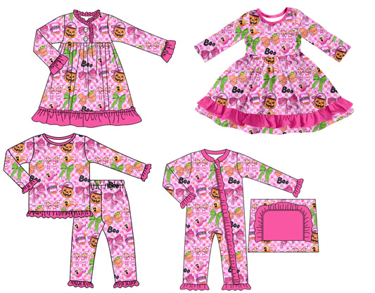 25.7.16 custom each style moq 5 eta 4-6week Sibling Sisters halloween baby girl long sleeve pants sets and romper and dress 1 and dress 2 match family design