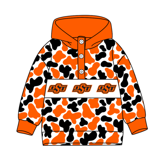 3-Custom moq 8 mix size milk silk summer team baby boy clothes camouflage orange hooded long sleeve top-25.10.9