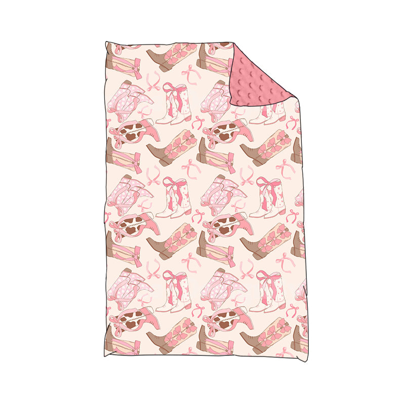 8.24 custom each style moq 5 eta 4-6week baby blanket boots bow pink blanket design