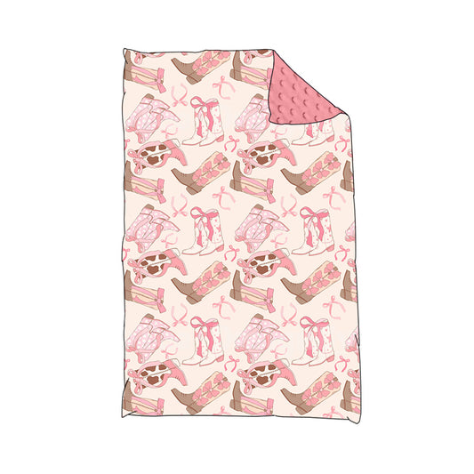 8.24 custom each style moq 5 eta 4-6week baby blanket boots bow pink blanket design