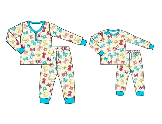 25.5.16 custom each style moq 5eta 4-6week Sibling Sister bow long sleeve pants sets and adult sets match design