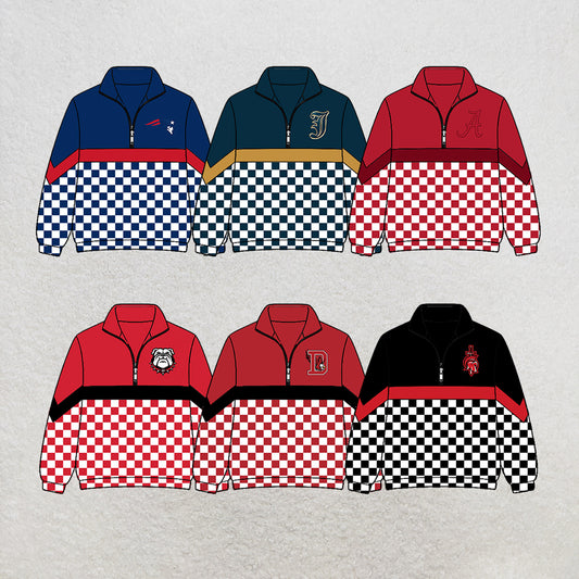 custom moq 5 mix size MSD072507 Baby Kids Casual Checked Zip Pullover Long Sleeve Team Top