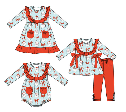 25.5.15 custom each style moq 5eta 4-6week Sibling Sisters Christmas bow baby girl long sleeve pants sets and dress and rompers match family design