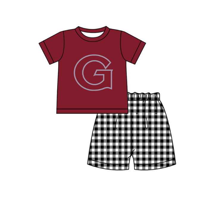 Custom moq 5 mix size milk silk summer teams baby girl boys clothes Red Black and white checkered short sleeve shorts sets 3 and dress and rompers 2 series