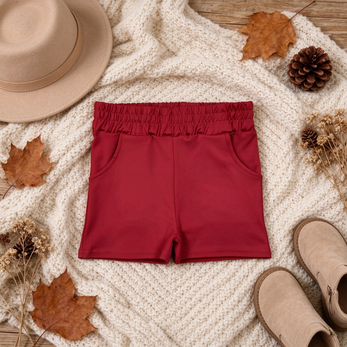NEW RTS NO MOQ yoga fabric cotton SS0960 Yoga Baby Girls Solid Red Pocket Short Yoga  Casual Bottoms