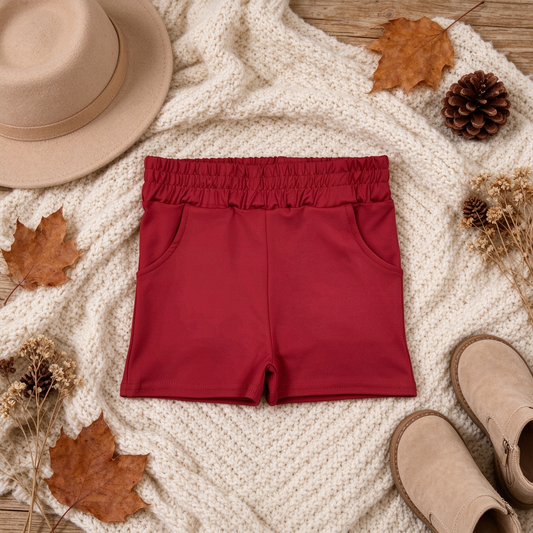 NEW RTS NO MOQ yoga fabric cotton SS0960 Yoga Baby Girls Solid Red Pocket Short Yoga  Casual Bottoms
