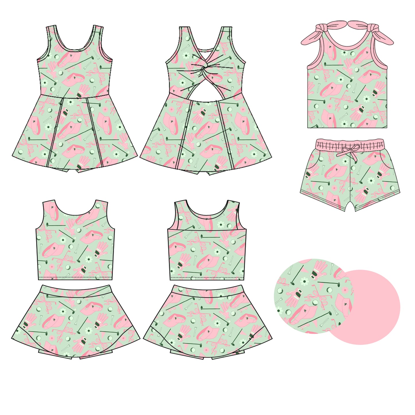 4.2 Custom moq 5 mix size Sibling Baby Girls Golf Sleeveless Top And Shorts Set Sleeveless Top And Skirt Sets Dress Yoga Outfit