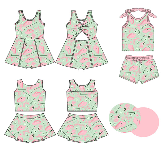 4.2 Custom moq 5 mix size Sibling Baby Girls Golf Sleeveless Top And Shorts Set Sleeveless Top And Skirt Sets Dress Yoga Outfit