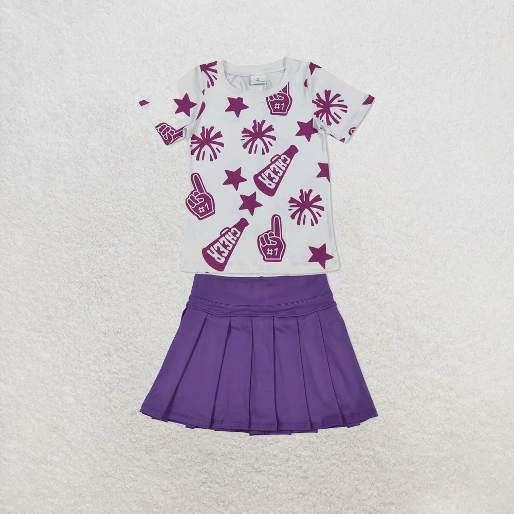 RTS NO MOQ Sibling milk silk Baby Girls Cheer Crew Neck Tops High Waist Skort Team Yoga Outfits