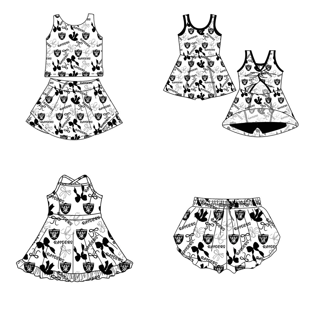 Custom moq 5 mix size milk silk summer teams Baby Girls Black Bow Vest Top Skirt Shorts Sets Sleeveless Knee Length Dresses Yoga Shorts Yoga Active Outfit