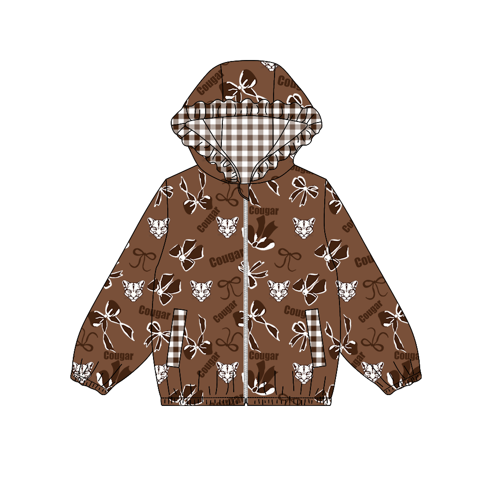 custom moq 5 mix size MSD072703 Baby Girls Bow Print White Long Sleeve Zip Hooded Team Jacket Top