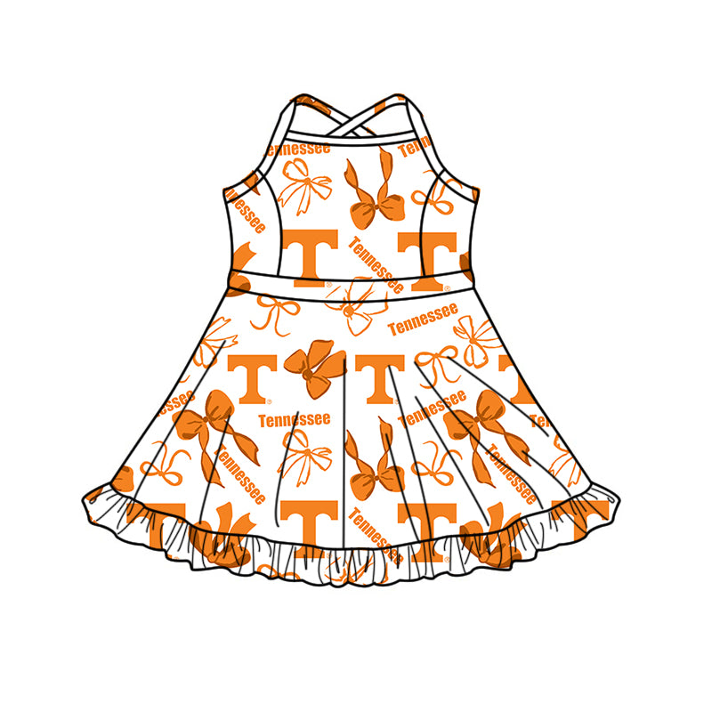 Custom moq 5 mix size milk silk summer teams Baby Girls Orange Bow Vest Top Skirt Shorts Sets Sleeveless Yoga Knee Length Dresses Yoga Shorts