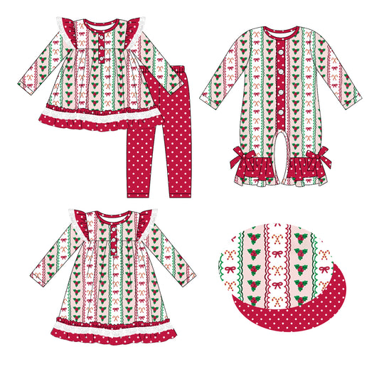 25.6.2 custom each style moq 5eta 4-6week Sibling Sisters Christmas bow baby girl long sleeve pants sets and dress and rompers match family design