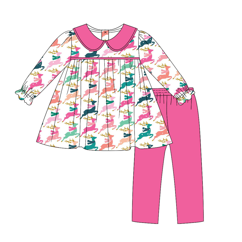 6.29 custom each style moq 5eta 4-6week Sibling Sister Christmas deer pink baby girls sets and dress and briefs sets match family design