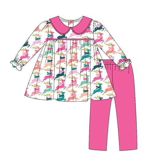 6.29 custom each style moq 5eta 4-6week Sibling Sister Christmas deer pink baby girls sets and dress and briefs sets match family design