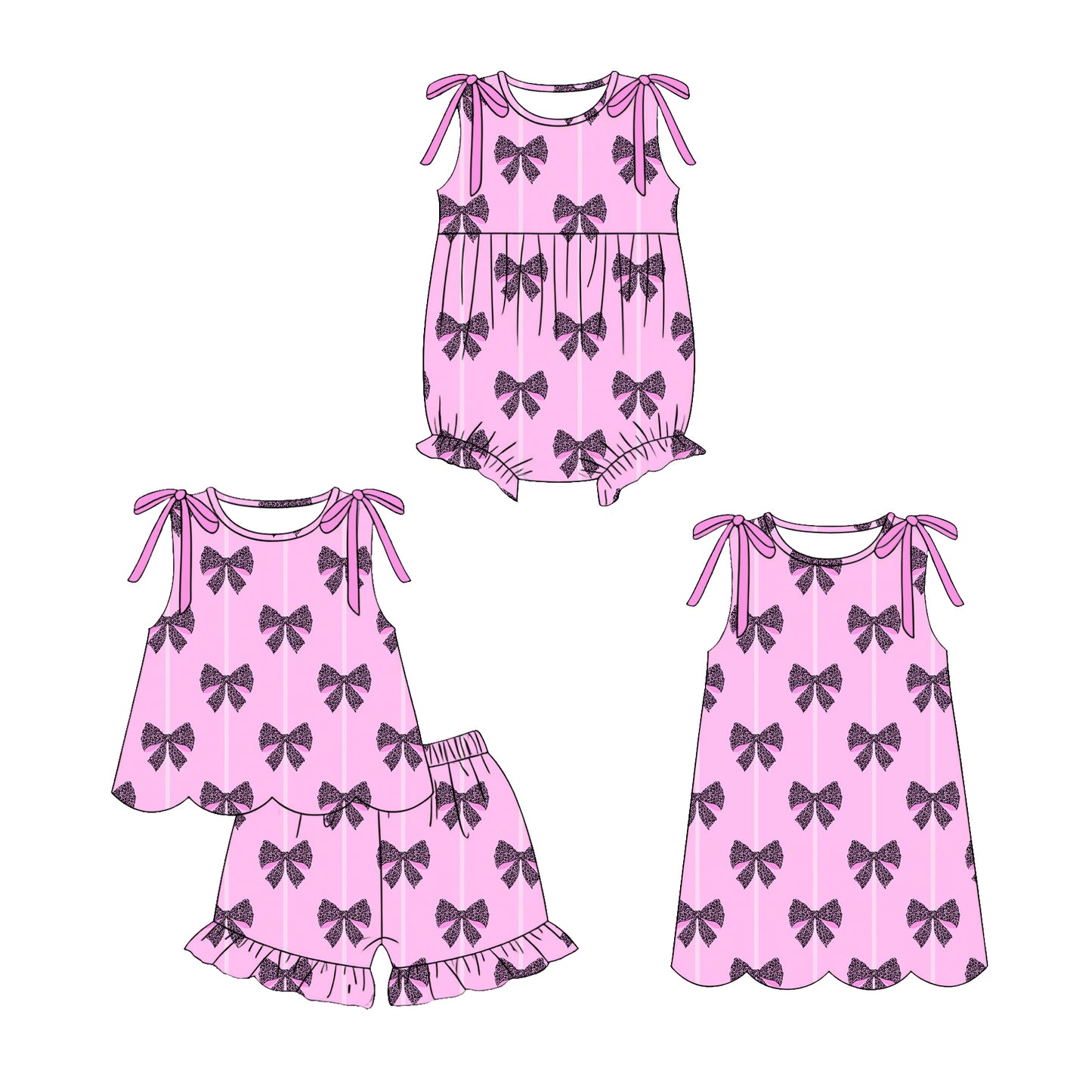 3.23  Custom moq 5 mix size Sibling Baby Girl's Pink Sleeveless Top And Short Set Cute Romper Dress for Summer