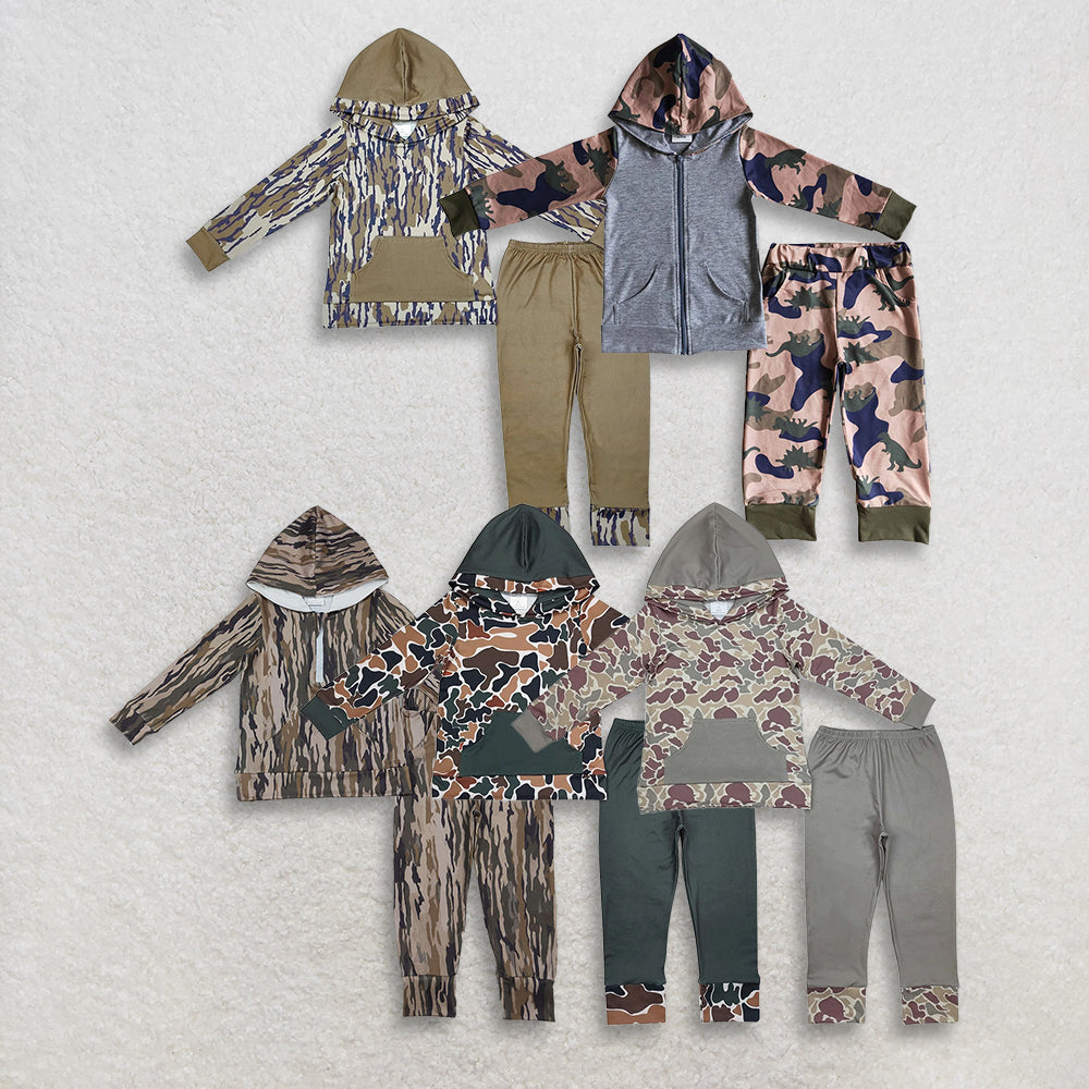 RTS NO MOQ Sibling Baby Boys clothes Camo Hooded Top Pants Clothes Sets