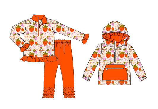 25.10.4 custom each style moq 8 eta 6-8week Sibling Sisters strawberry bow baby girl long sleeve pants sets and top match family design