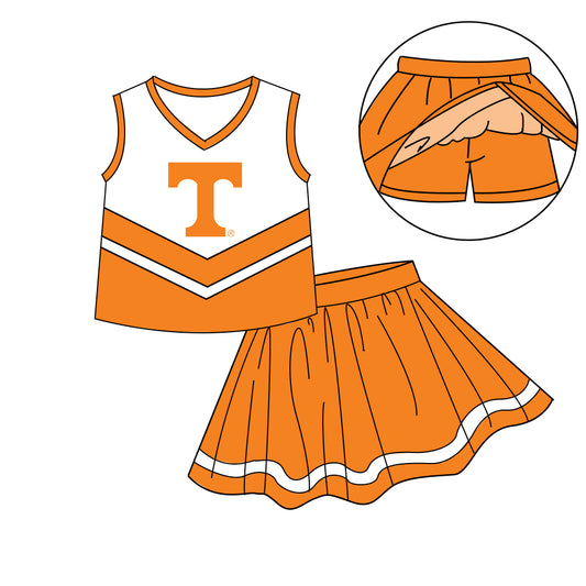 Custom moq 5 each style eta 6-7weeks baby girl clothes team orange sleeveless skirts sets-25.8.27