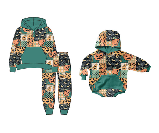 25.6.11 custom each style moq 5eta 4-6week Sibling Sisters pumpkin baby boy long sleeve pants sets and rompers match family design