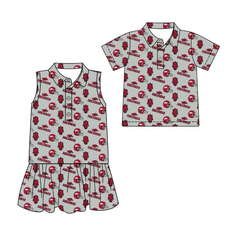 Custom moq 5 mix size milk silk summer teams Grey Sleeveless Dress for Baby Girl Short-Sleeved Polo Shirt for Baby Boy Infant Clothing Set