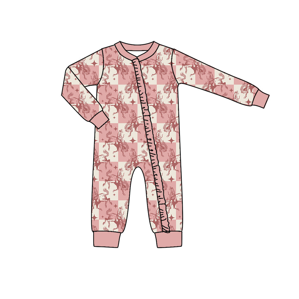 5.21custom each style moq 5eta 4-5week Sibling SisterWestern denim print pink and white plaid and pink lace girls outfits and baby romper match family design