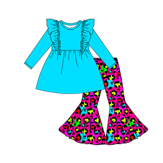 9.24 custom each style moq 5eta 4-6week baby girls clothes leopard blue long sleeve pants sets
