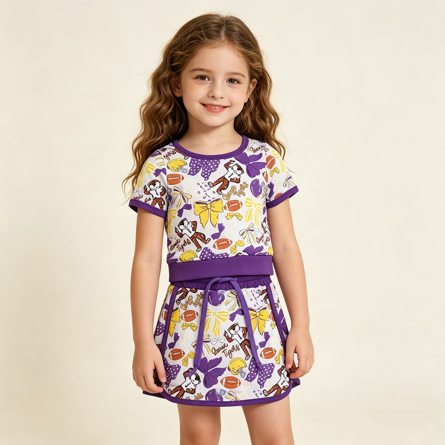 RTS NO MOQ GSD3695 Baby Girls Bow Football Top Skirt Short Set Active Yoga Clothes Team Outfit