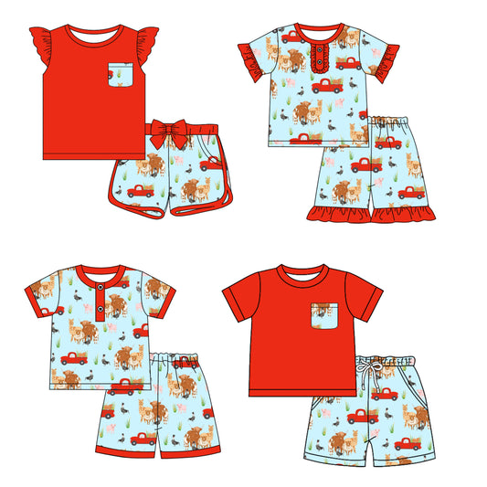 12.17 custom each style moq 5eta 4-6week Sibling Sister alpine baby boy short sleeve shorts fish sets 1 and easter sets 2 and set 3 match design