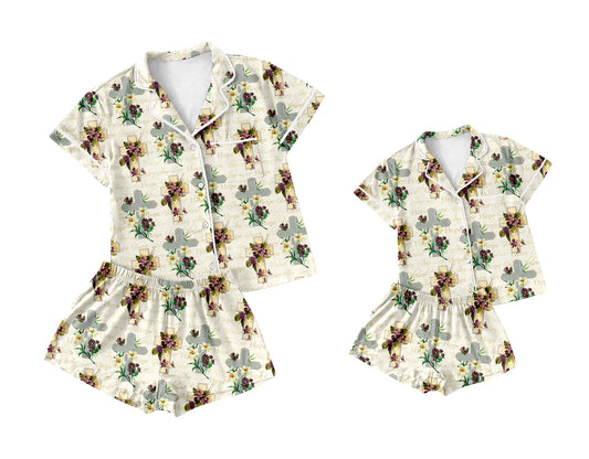 11.29 custom each style moq 5eta 4-6week Sibling Sister easter floral baby boys short sleeve shorts sets and adult sets match design