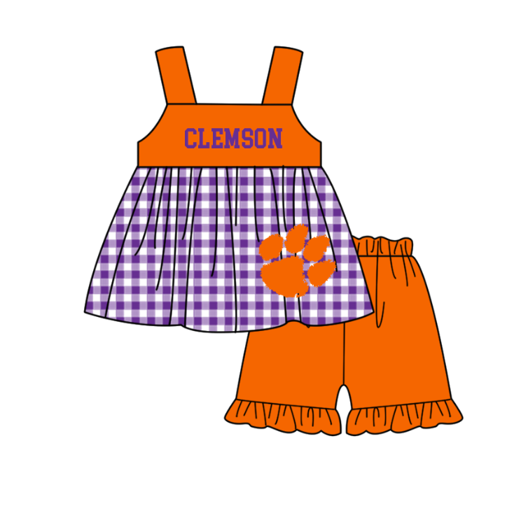 Custom moq 5 mix size milk silk summer teams baby girl boys clothes Orange short sleeve shorts sets 3 and dress and rompers 2 series