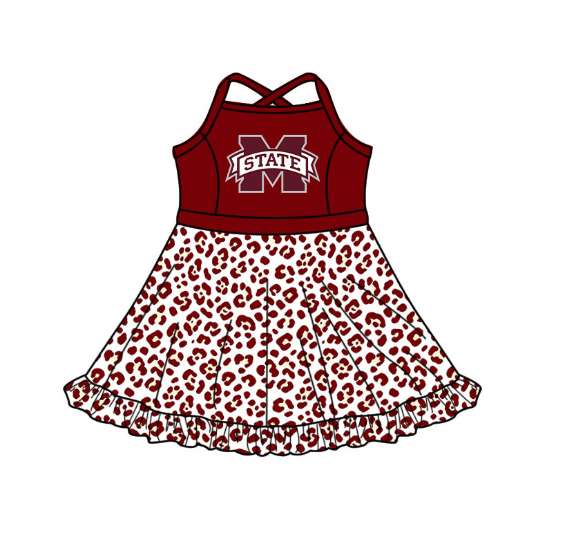 Custom moq 5 mix size summer teams Baby Girls Strap Leopard Print Yoga Active Skort Dress