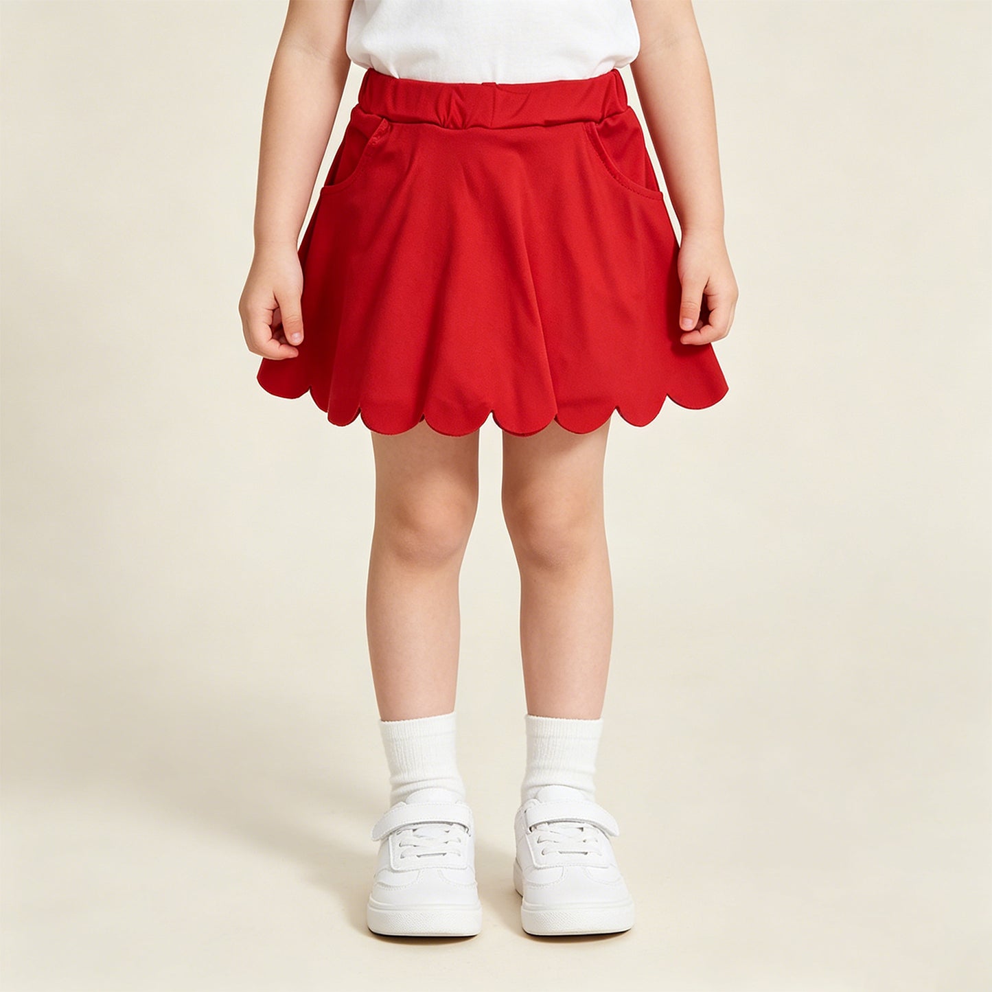 RTS NO MOQ yoga fabric cotton GLK0235 Baby Girls Red Pockets Scallop Skirt Shorts Yoga Active Bottom